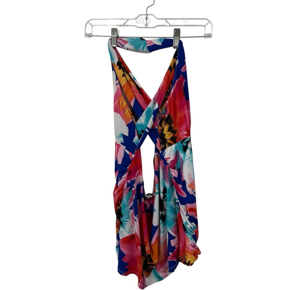 VENUS size XL Halter Mini Cover-Up Dress Floral Ruched Side Pullover Beach - Picture 5 of 13